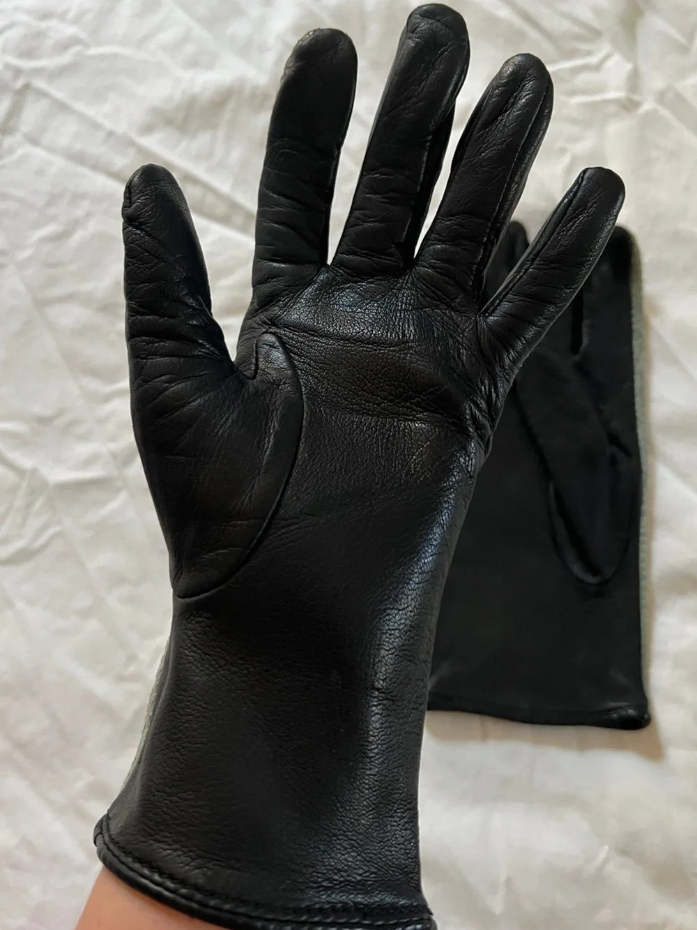 Blue and Black Leather Gloves with Textured Snakeskin front
